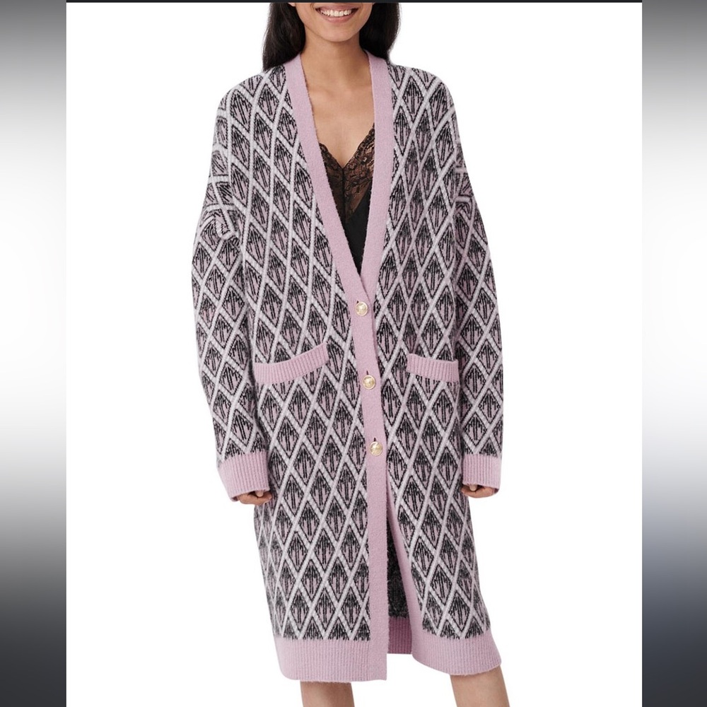 Maje Diamond Print Long Cardigan